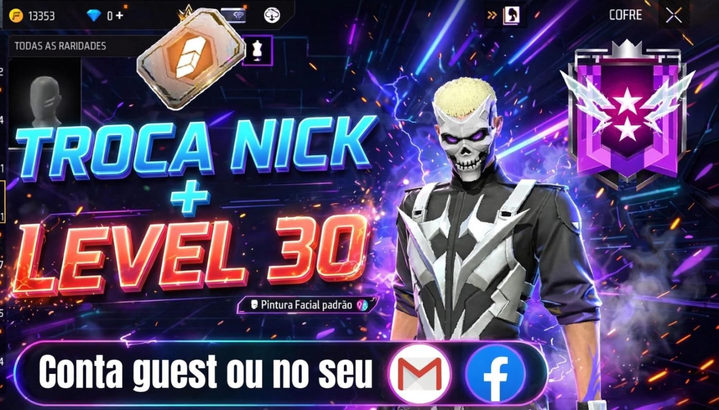 Contas free fire level 30 + troca nick + patente diamante + guest + no seu email