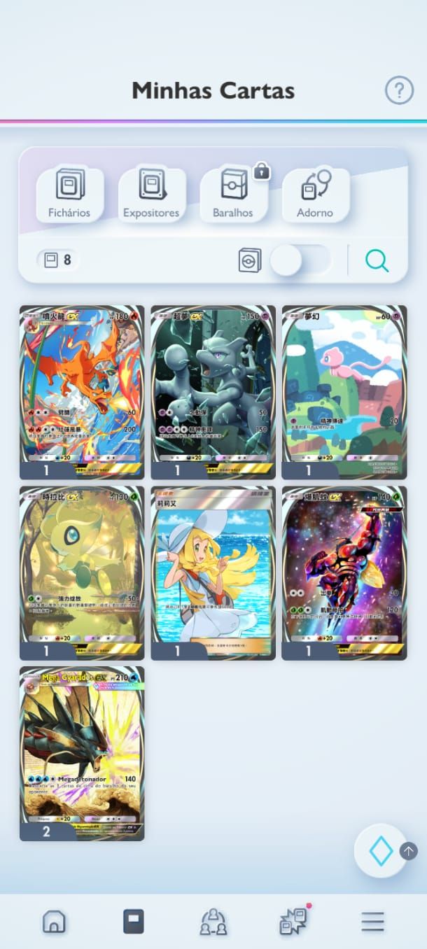 Conta Pokémon TCG - NV 19 com + de 1,3k cartas com muitas Full Art e Shinys!