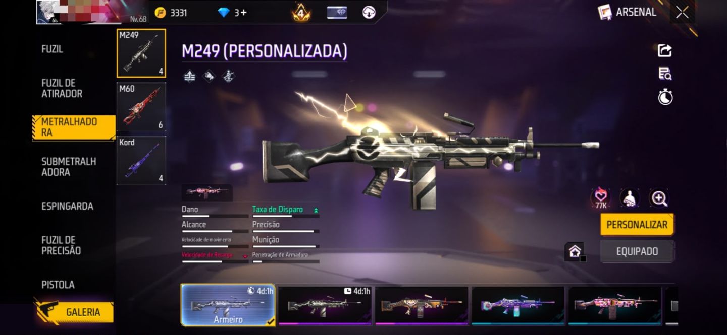 CONTA FREEFIRE COM TODAS AS SKINS DE NARUTO E ARMAS ATRIBUTADAS