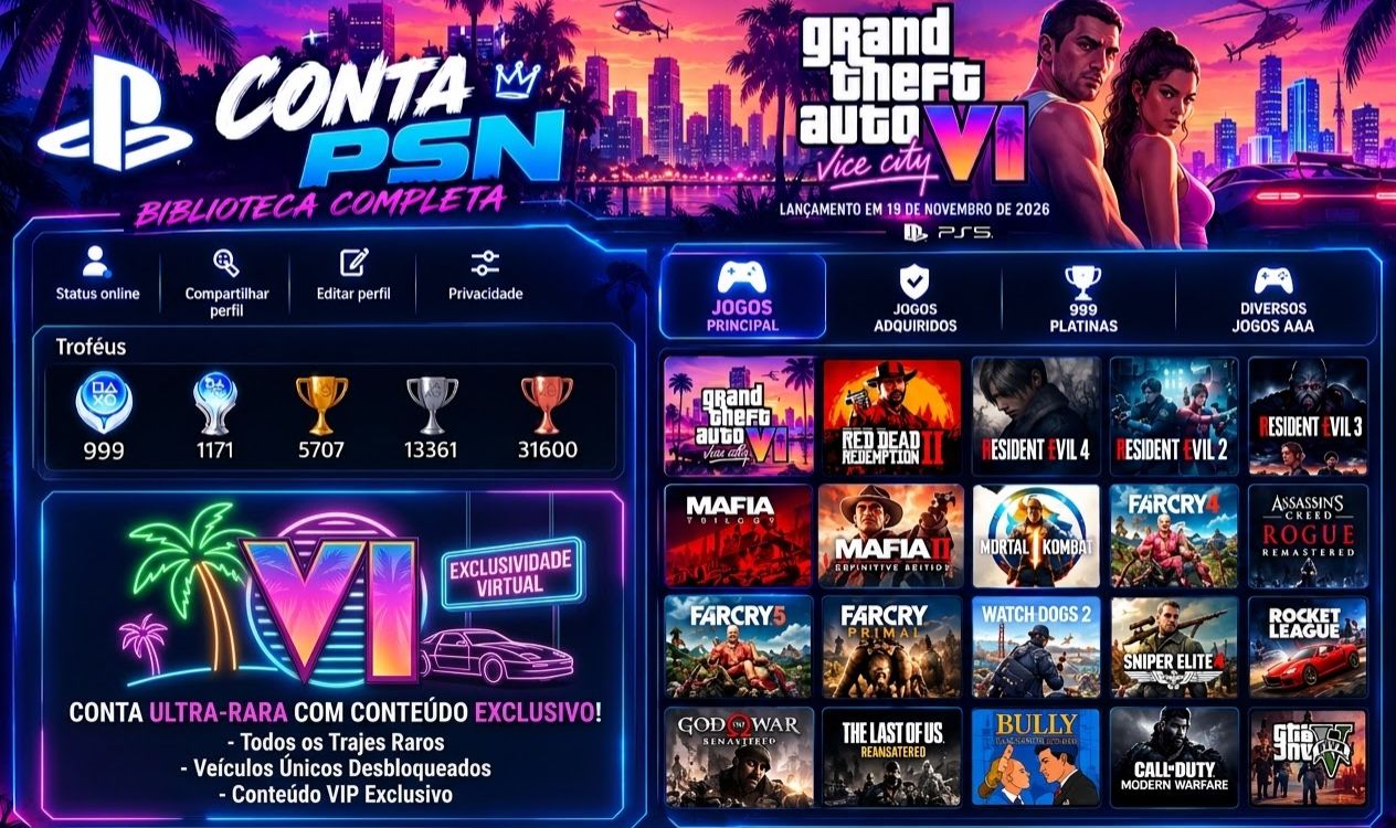 CONTA PSN COMPLETA| GTA VI | 1.171 PLATINAS