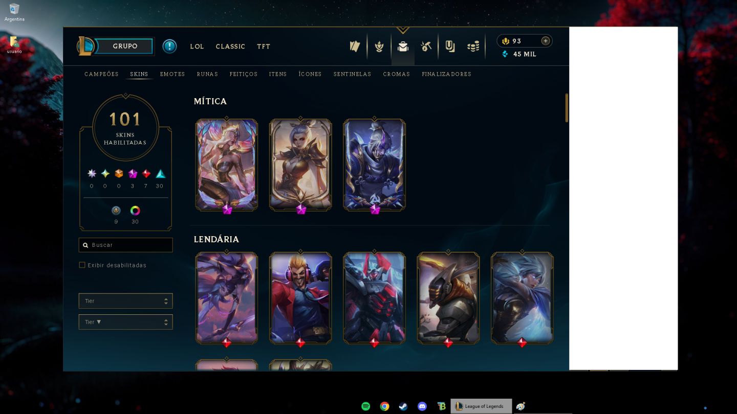 CONTA LOL PLATINA | 101 SKINS | 3 SKINS PRESTÍGIO | COLEÇÃO RIVEN |