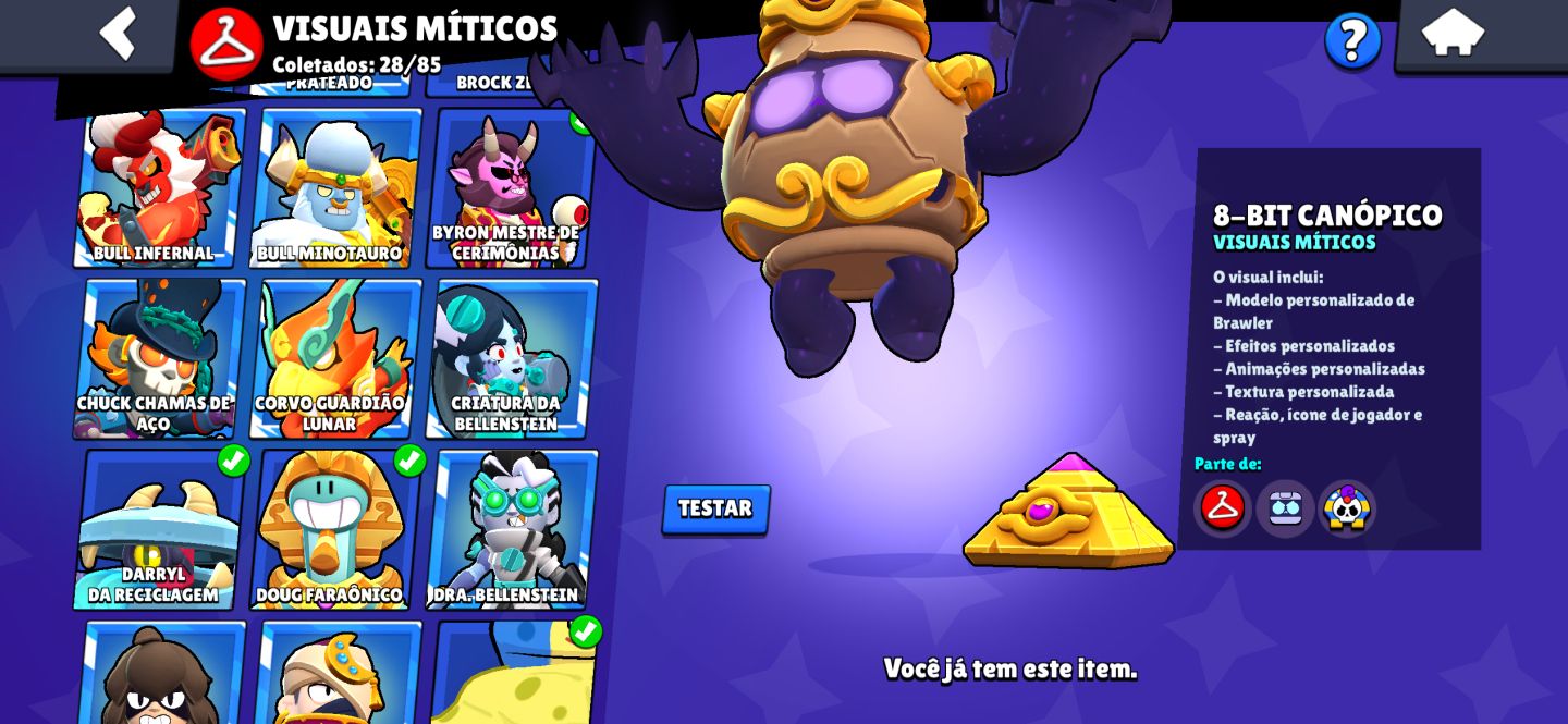 Conta de Braw Stars mestre com muitas skins lendárias e miticas