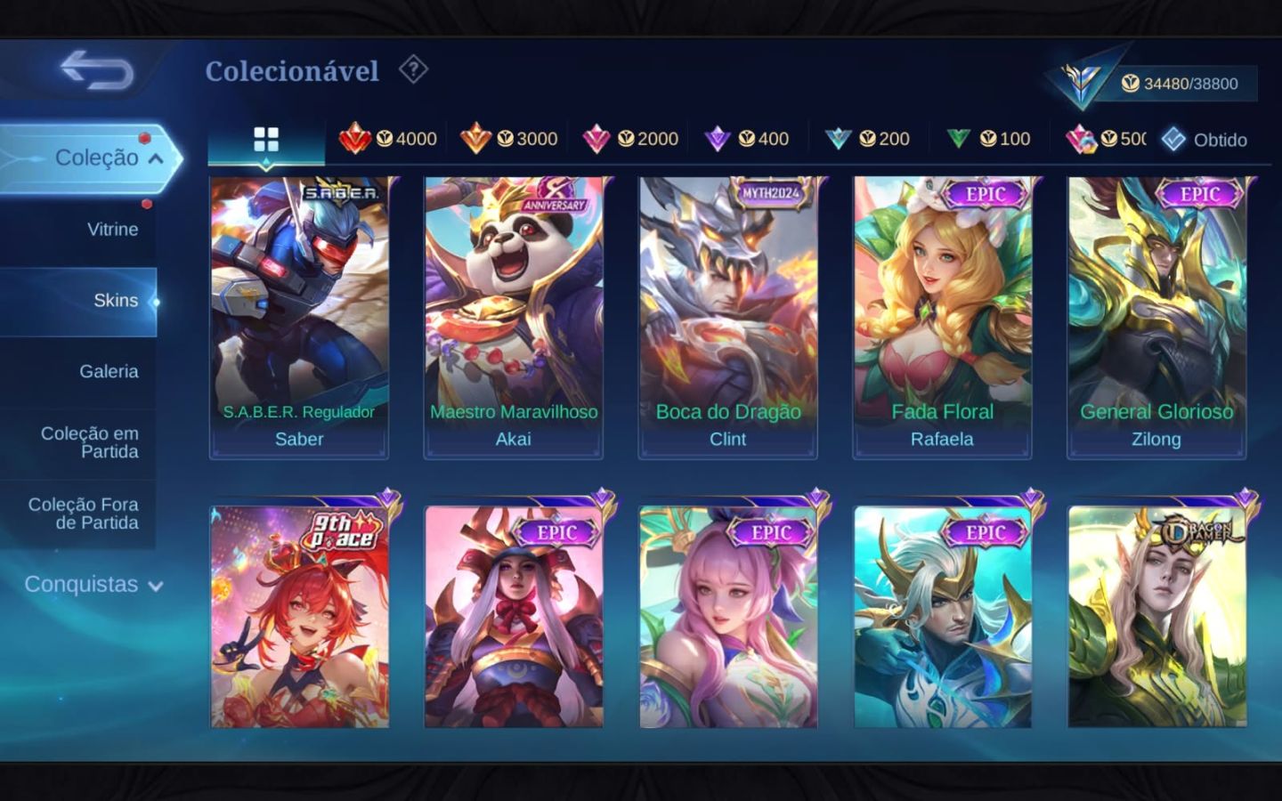 Conta Mobile Legends | 169 Skins + Gaara Naruto + Collector | Skins na descrição