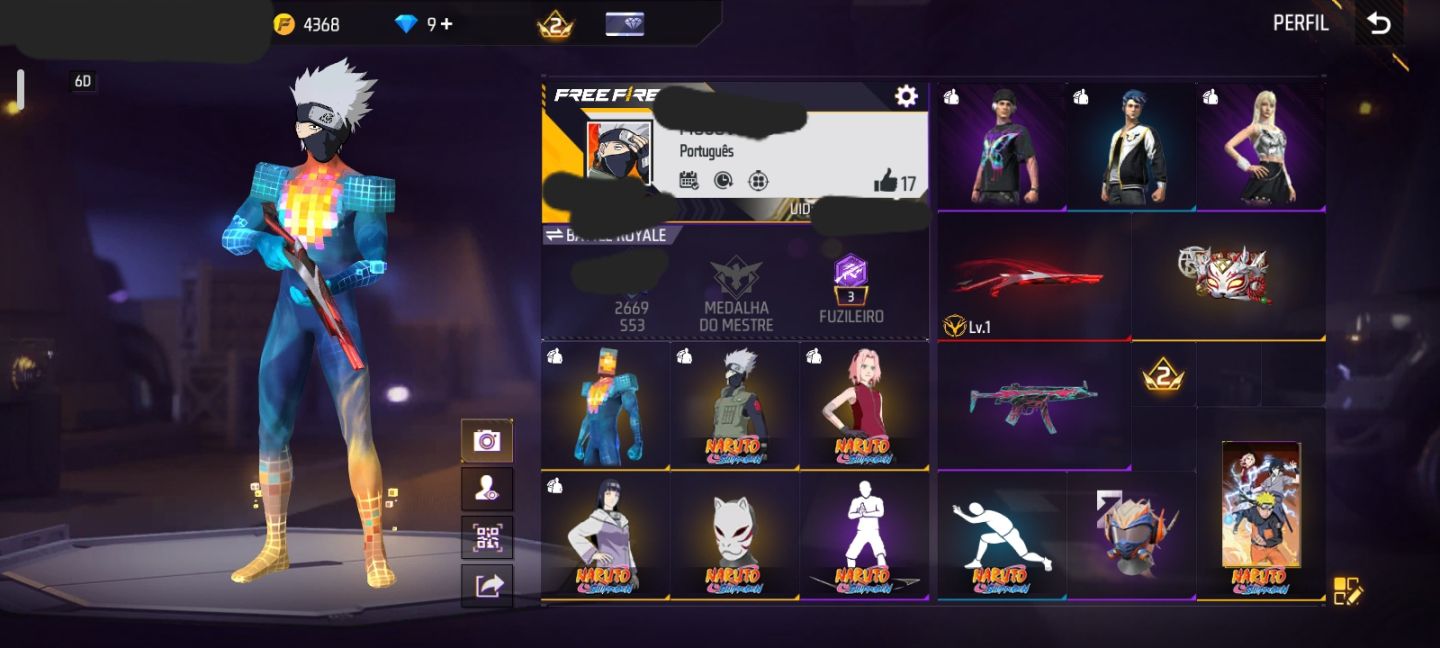 CONTA FF NÍVEL 30 + SUPER PIXEL + 3 SKINS DO NARUTO + 1 ARMA EVOLUTIVA