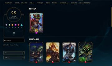 Continha basica de lol com algumas skins lendarias e entre outras