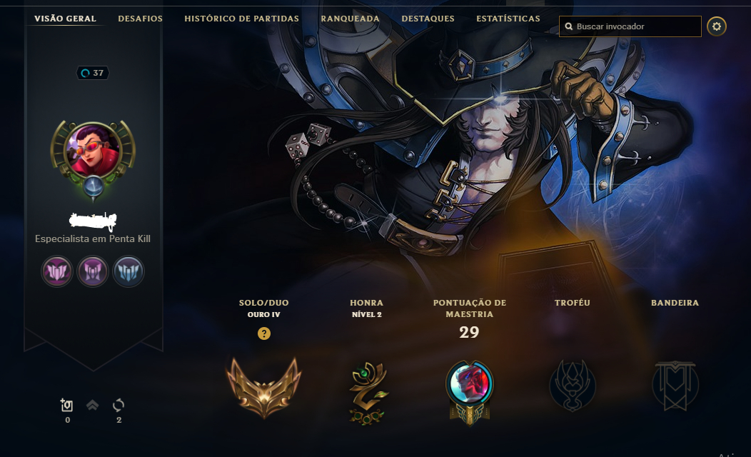 [BR] CONTA LVL 37 - GOLD IV SMURF (NICK CLEAN) - 22 CHAMPS - +29, 30 PDL ⭐✨
