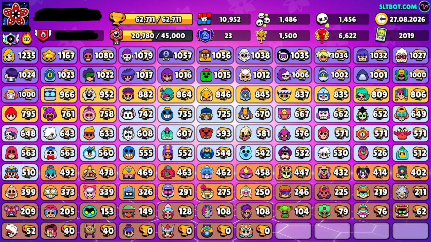 Conta Brawl Stars upada com mais de 1620 horas de jogo e algumas skins limitadas