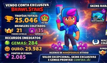 CONTA BRAWL STARS - 41k blings - 25K TROFÉUS - 284 GEMAS - SHELLY ESTELAR -
