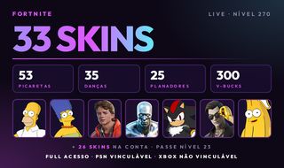 Conta Fortnite Live | 33 Skins com Homer, Marge, Marty McFly e Shadow