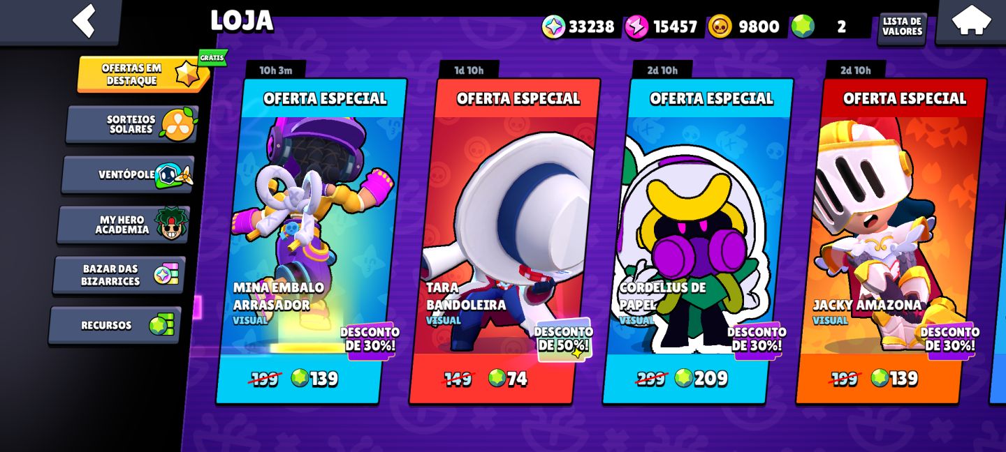 Conta de brawl stars 42k de troféus, desde 2019, várias skins