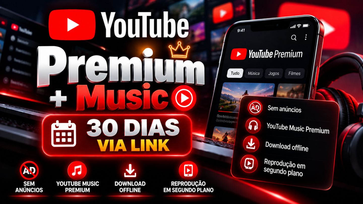 YOUTUBE PREMIUM + MUSIC | PROMOÇÃO | VIA LINK | ENTREGA AUTOMÁTICA