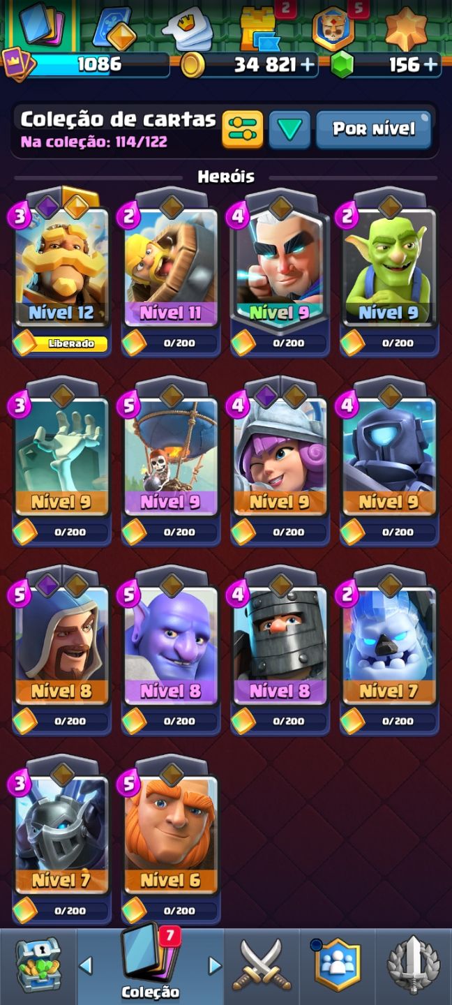 Conta de clash royale 7500+ coroas, torre nvl 13, 8 evoluções, etc...