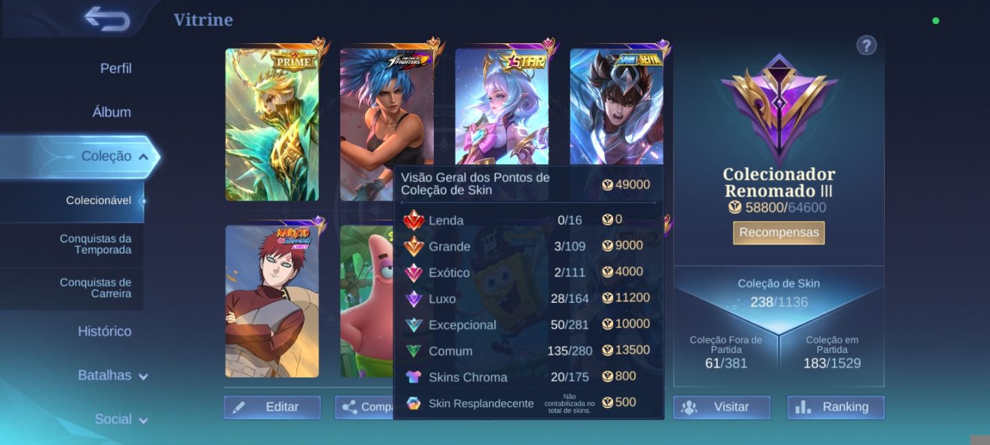 CONTA MOBILE LEGENDS 96 HERÓIS | 238 SKINS | COLECIONADOR RENOMADO III