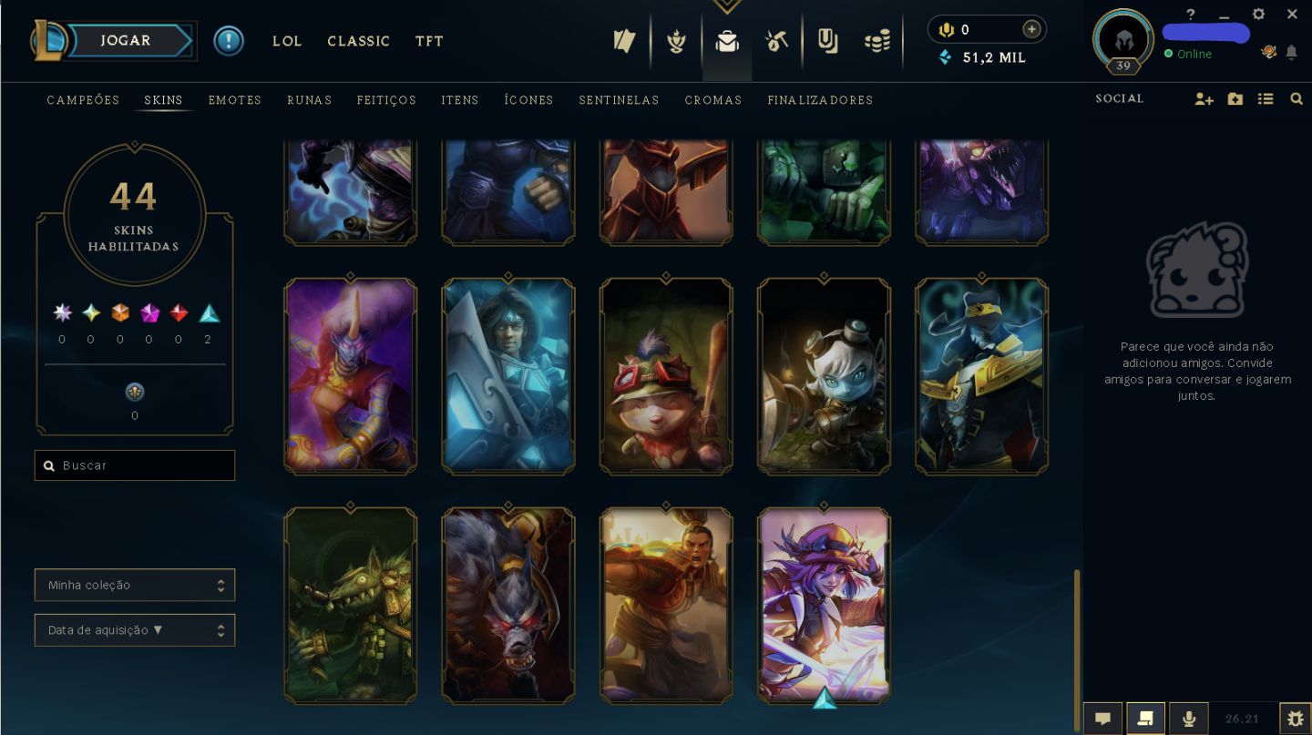 Conta de LoL Nível 39 | Mestre (68% WR) | 30 Campeões | 3 Skins | 55 Ícones e +