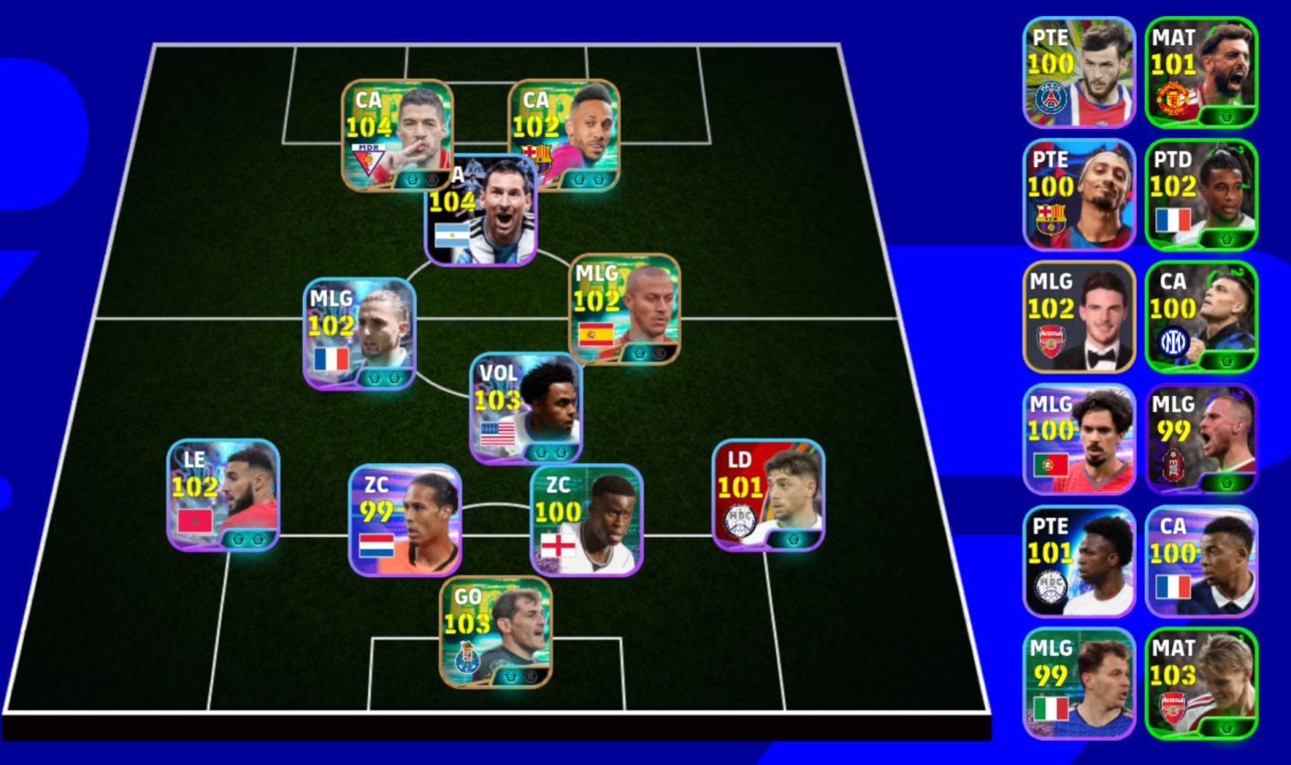 Conta eFootball Iniciante | alcantara 102+ suarez 104 | Força 3154