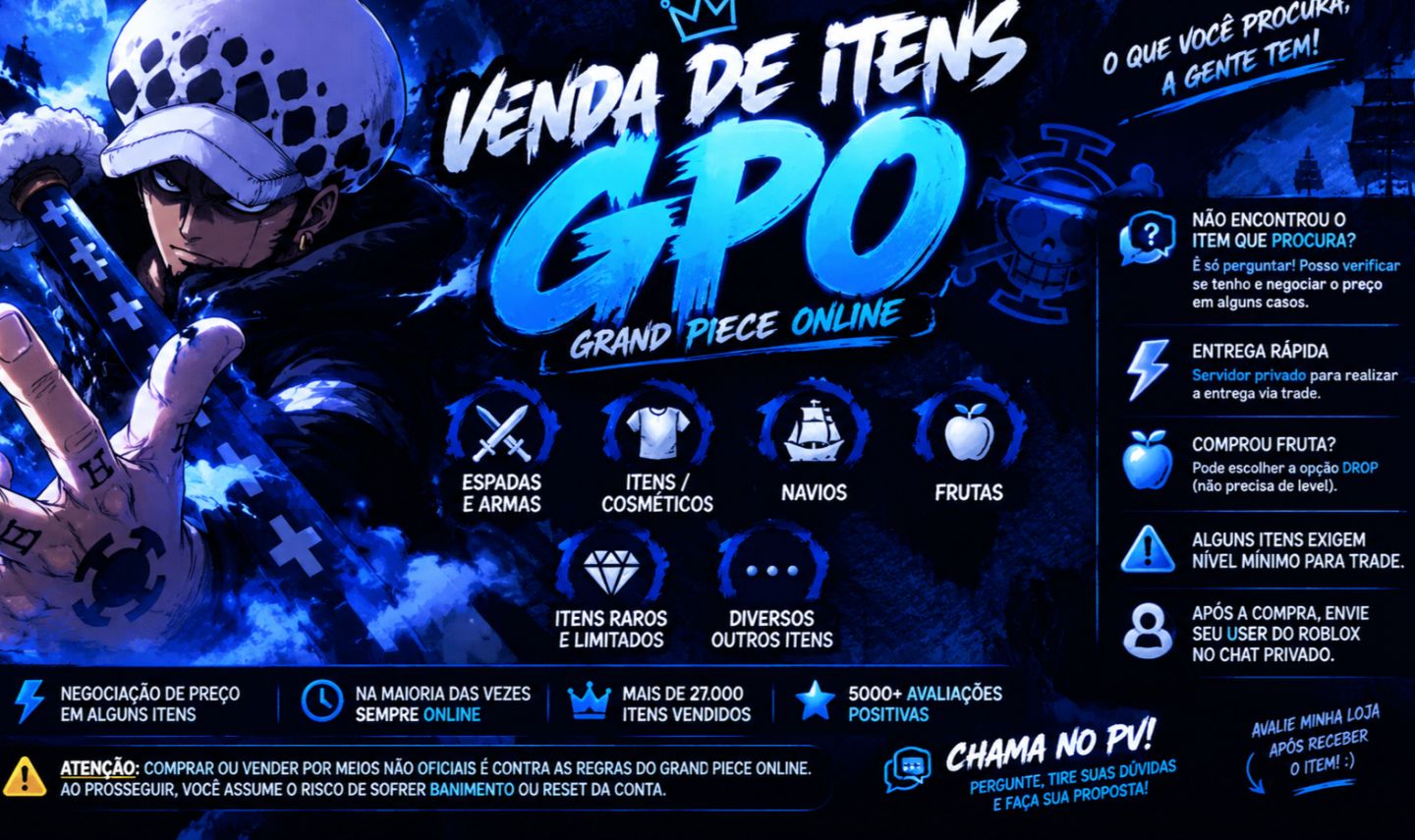 (PREÇO BAIXO) GPO GRAND PIECE ONLINE: ESPADAS, ITENS, ASE, BARCOS E ETC...