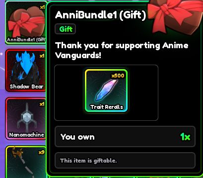 500 TRAITS/REROLL NO ANIME VANGUARDS