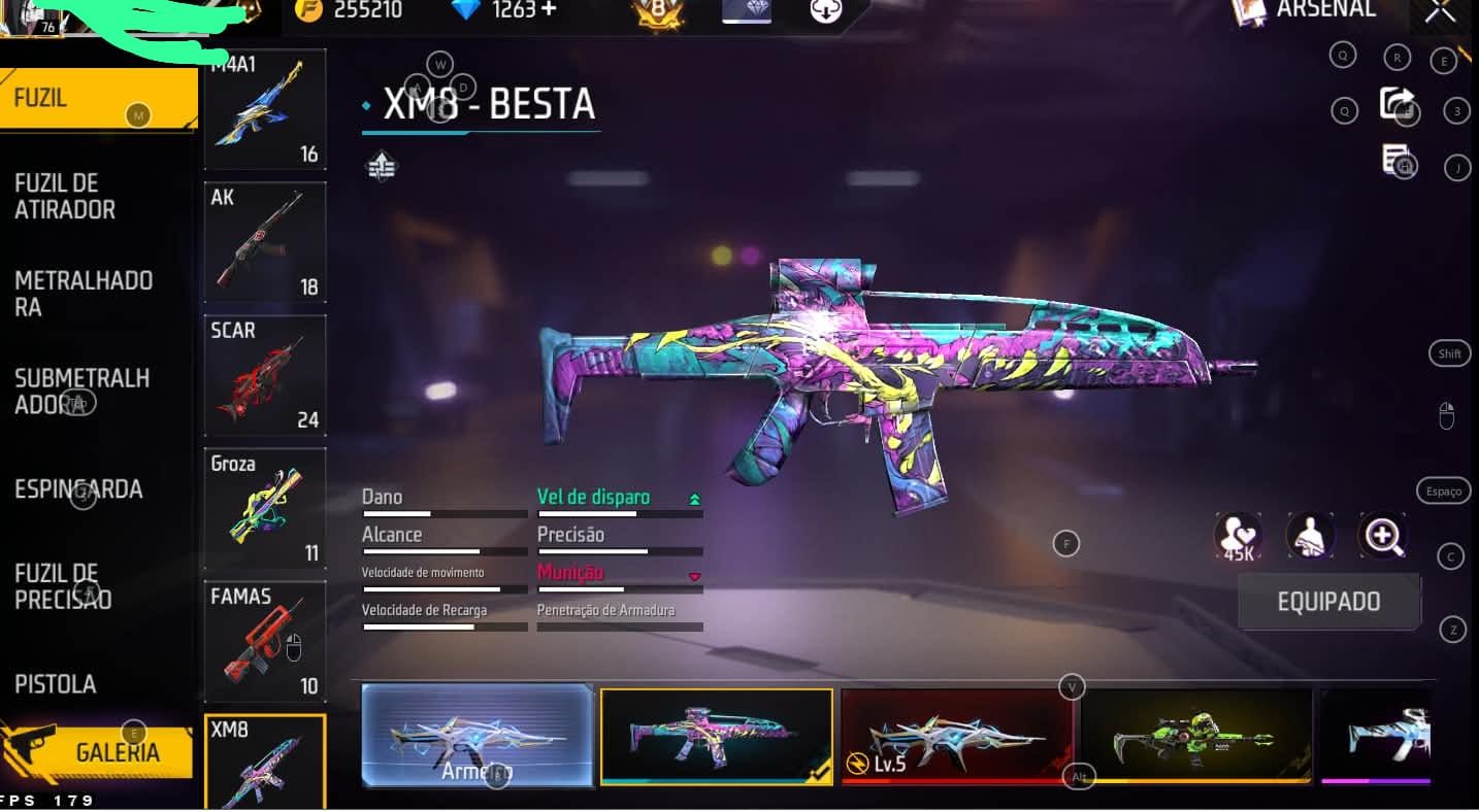 Conta freefire ump atributada de dano e xm8 de dano