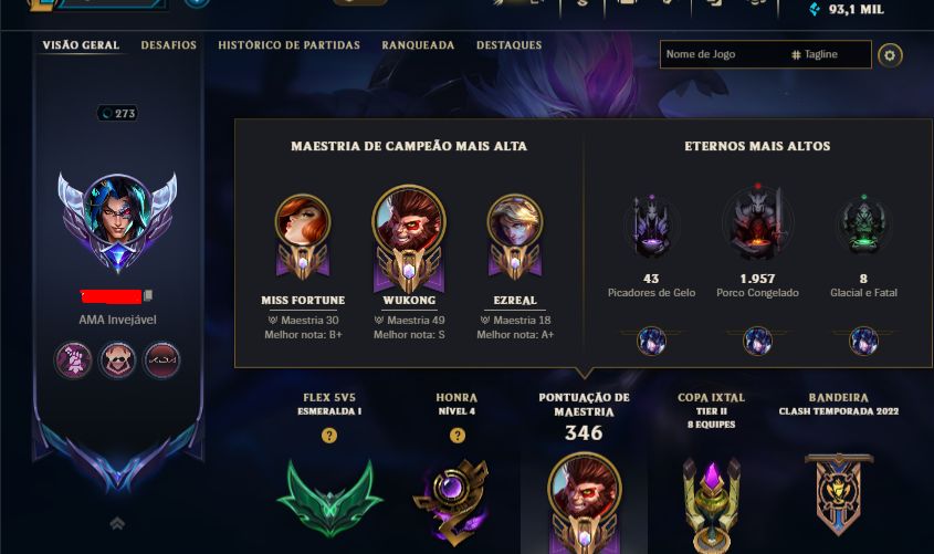 CONTA LOL ESMR 1 | LEVEL 273 | 120 SKINS | FULL CHAMPS | FULL ACESSO |EX DIAMOND