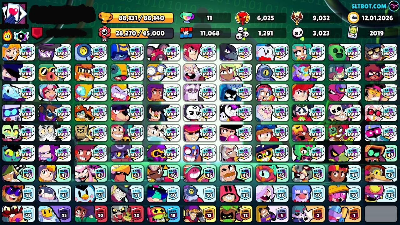 CONTA BRAWL COM 100 MIL TROFEUS, +200 SKINS, +50 BRAWLERS NÍVEL 11