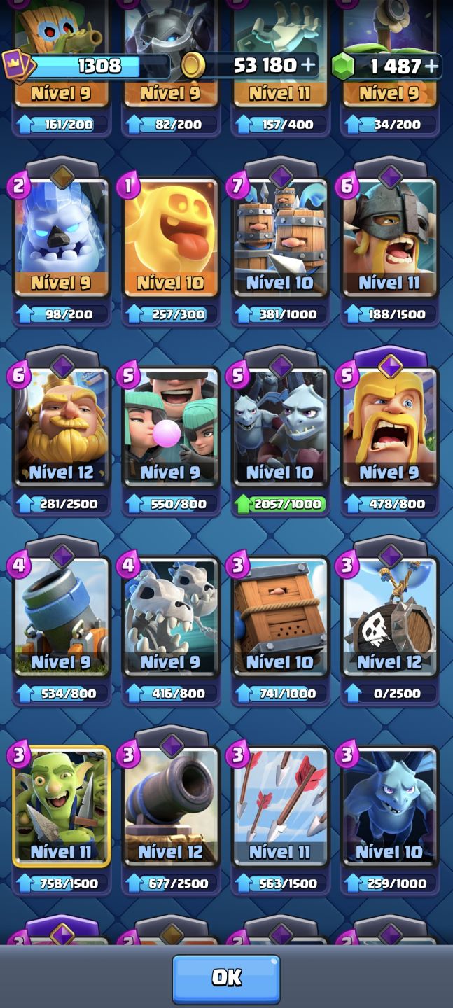 Clash Royale Arena 18 | Torre Lvl 13 | 119/123 Cartas | Evoluções