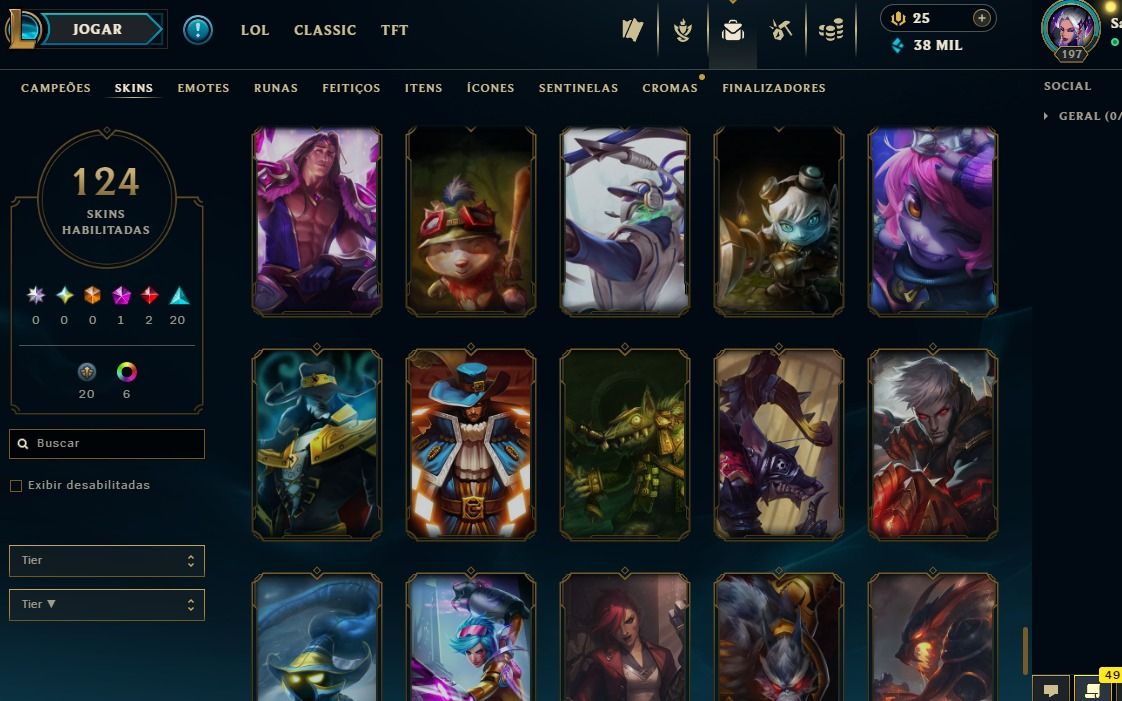 Full Acesso - 124 Skins - 140 Campeões - Level 197 - 38 Mil Essencia Azul