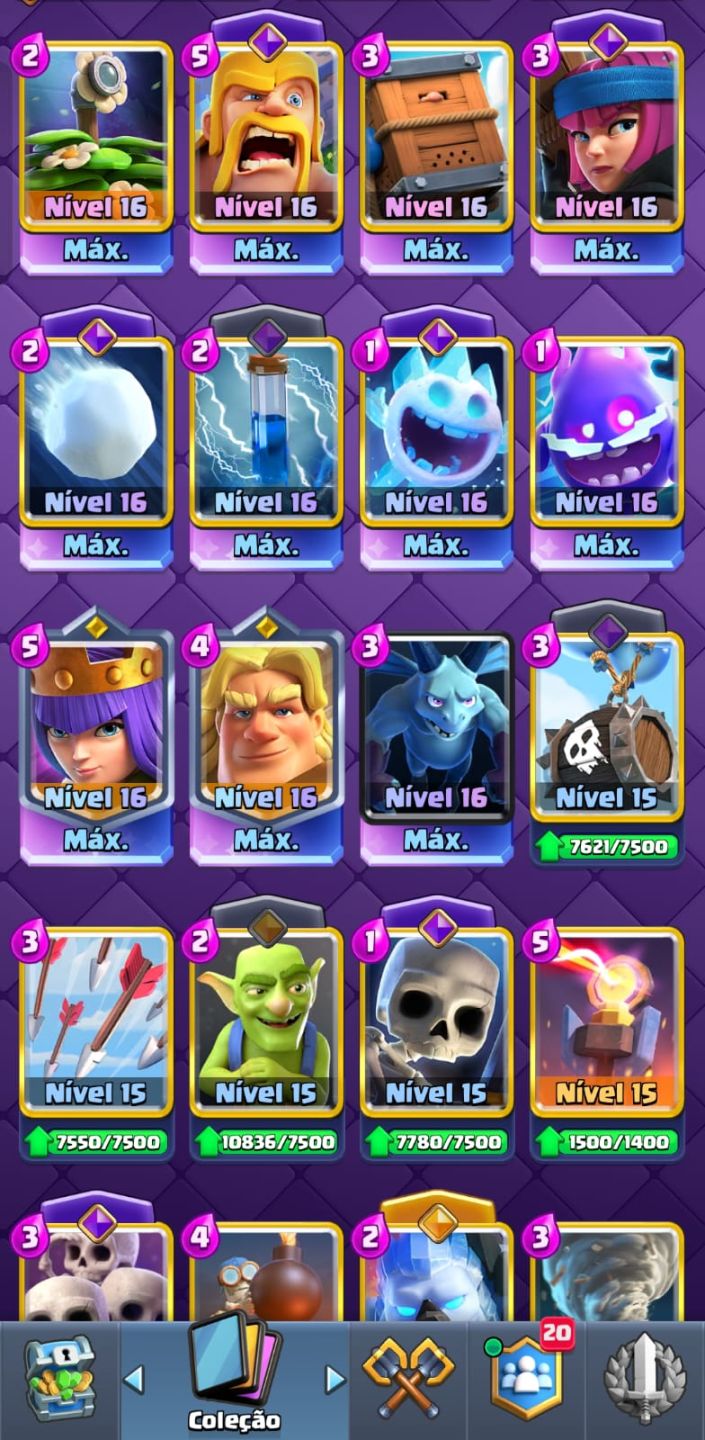 MELHOR CONTA ANUNCIADA! 84/122 CARTAS FULL MAX! QUALQUER DECK DA PRA FAZER!