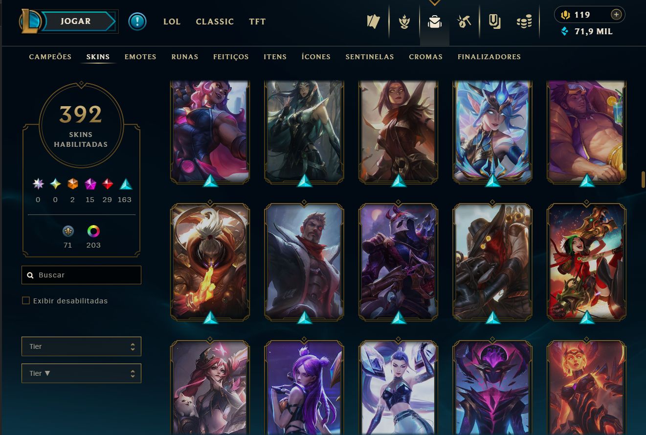 Conta LoL, com 392 skins, LV 417 com todos os campeões.