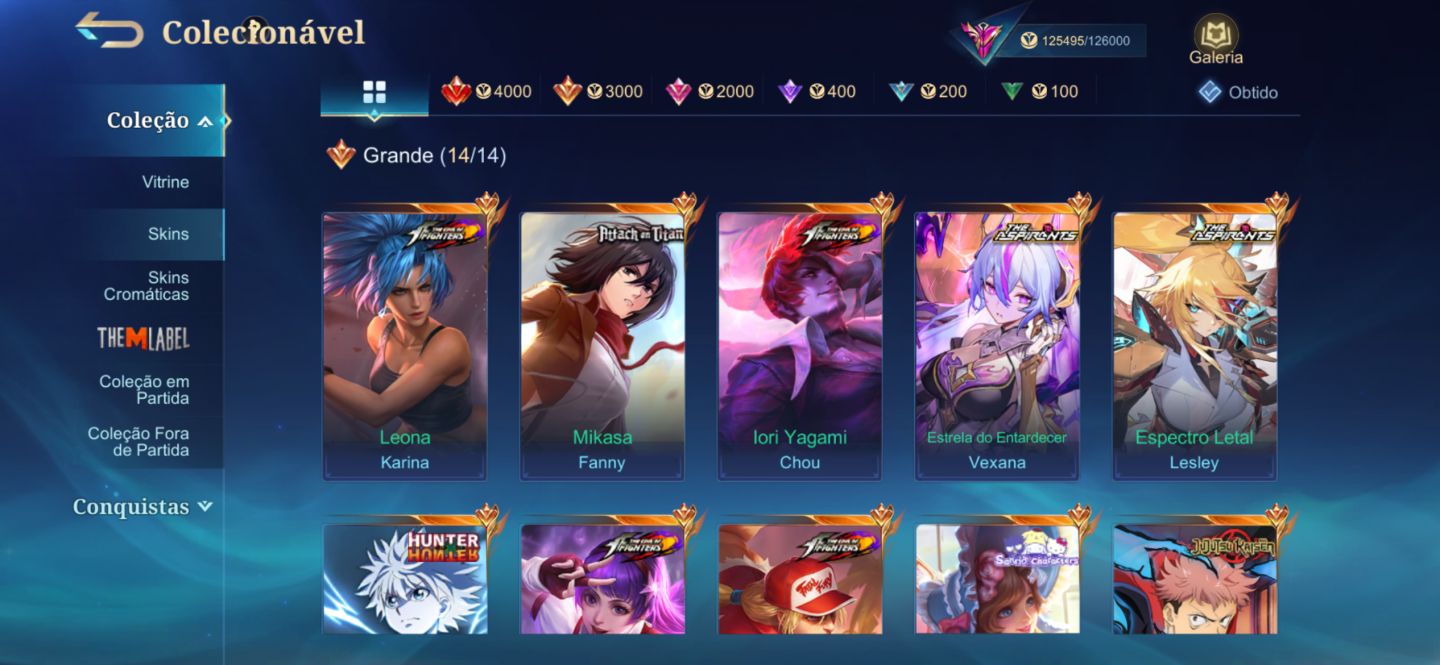 Conta MLBB | 326 Skins, Freya Lenda + Collabs (JJK, AOT, Naruto, HxH)