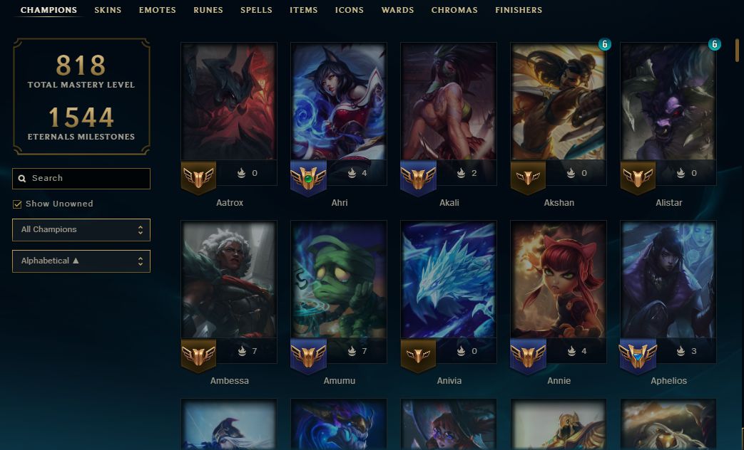 Conta no League of Legends, Mestre 500 pontos, +400 skins, +50 lendárias.