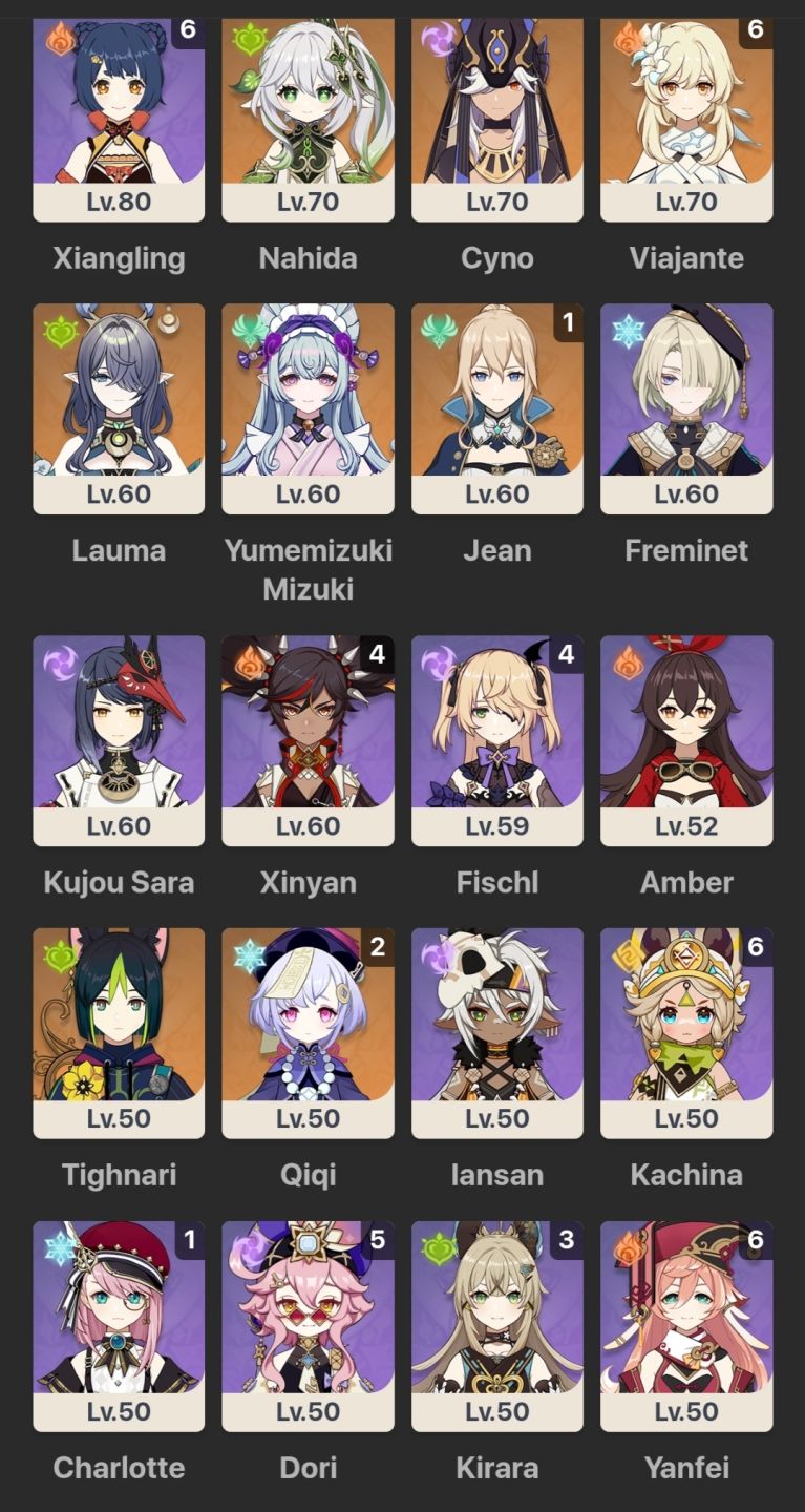 AR59 | Mavuika, Neuvillette, Yelan+Aqua, Andarilho+BIS, Nahida