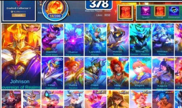 Conta Mobile Legends Lendary | 378 Skins | 133 Heróis | Legend Johnson