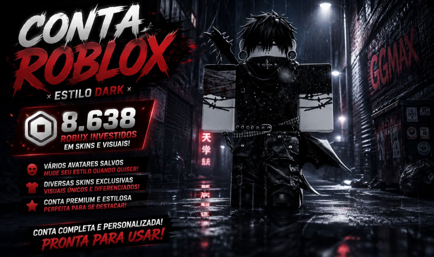 ROBLOX CONTA DARK | SKINS EXCLUSIVAS + 8.638 ROBUX INVESTIDOS EM SKIN!