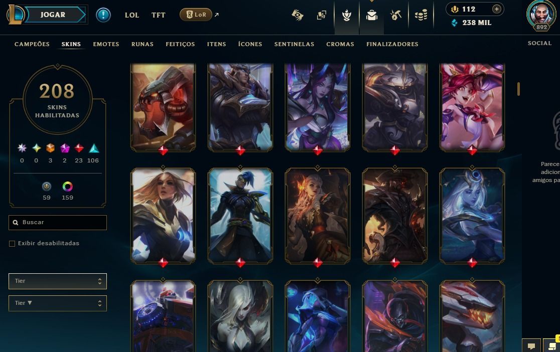 CONTA COM MUITAS SKINS ELO GOLD