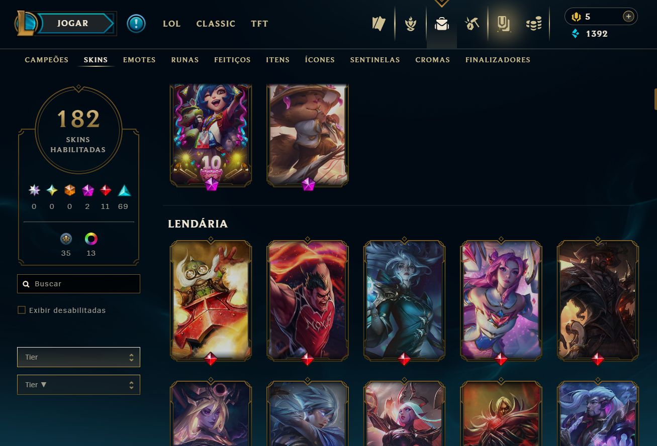 CONTA UNRANKED - 182 SKIN - FULL CHAMP + PREÇO BAIXISSIMO! - 100% SEGURA!