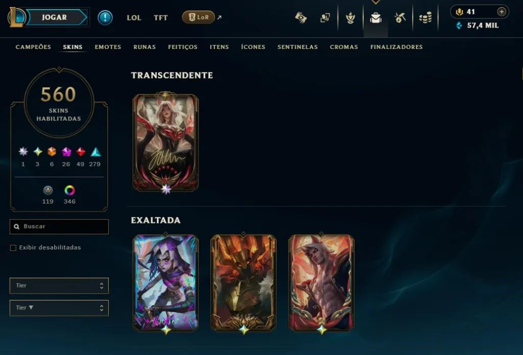 Conta de League of Legends - Diamante 2 (560 skins) Acesso total