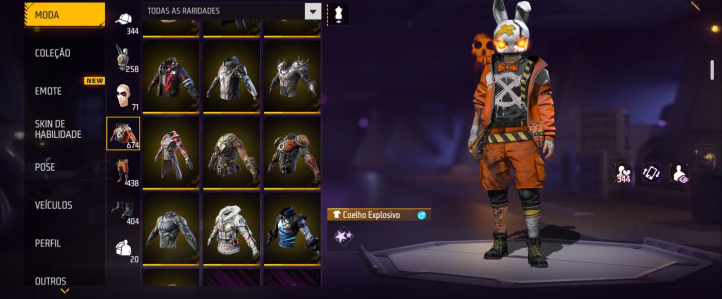 Conta de Free Fire com ID raro e várias skins raras