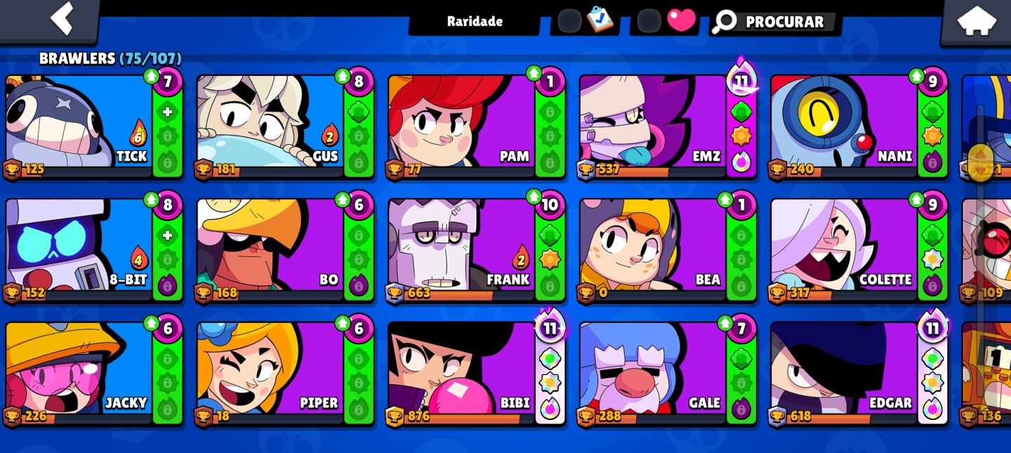 BRAWL STARS 75 BRAWLERS | NÍVEL 101 | 17.750 TROFÉUS | 9 LENDÁRIOS | 166 SKINS