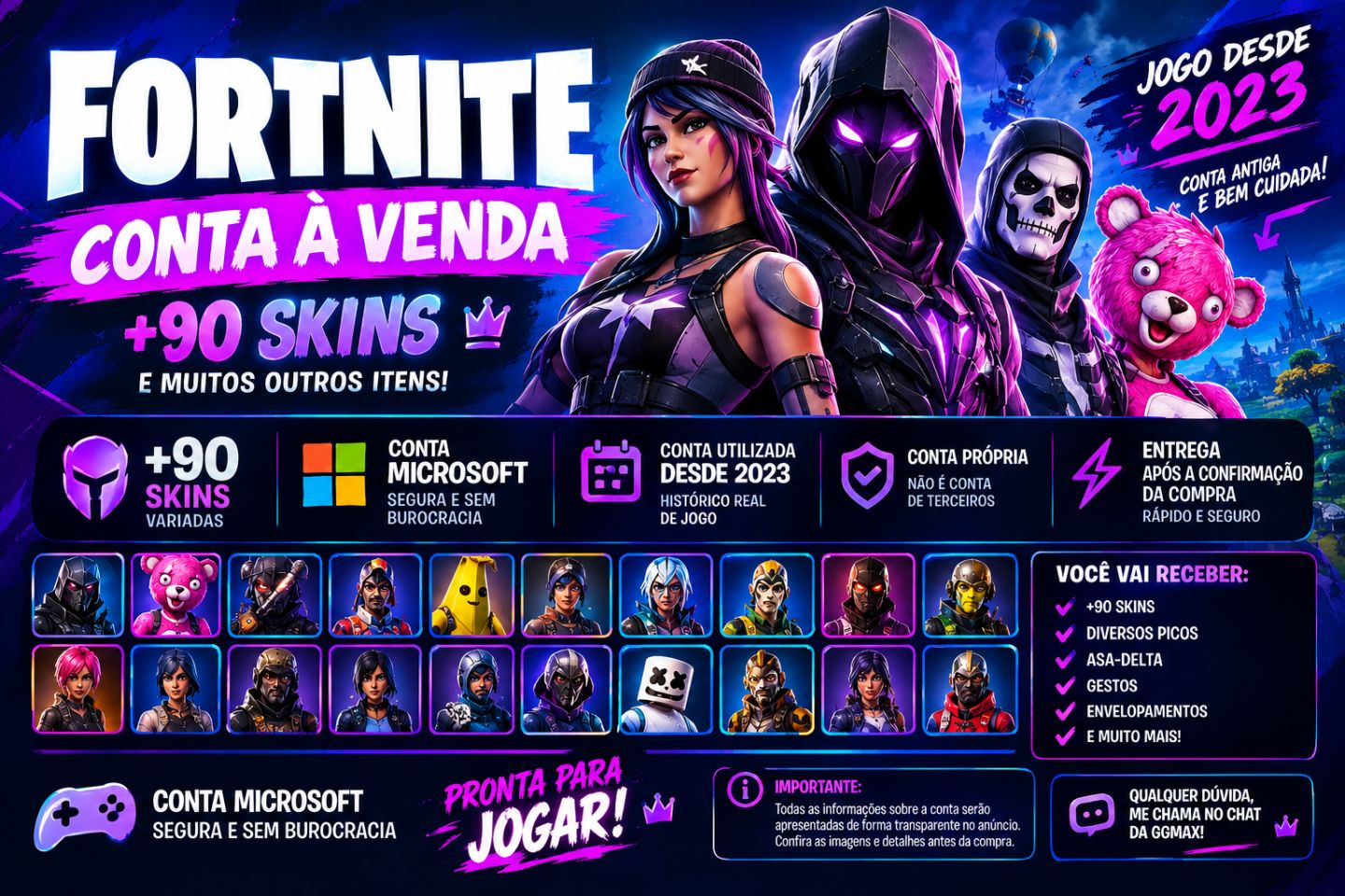 CONTA FORTNITE MICROSOFT | +90 SKINS | CONTA COMPLETA