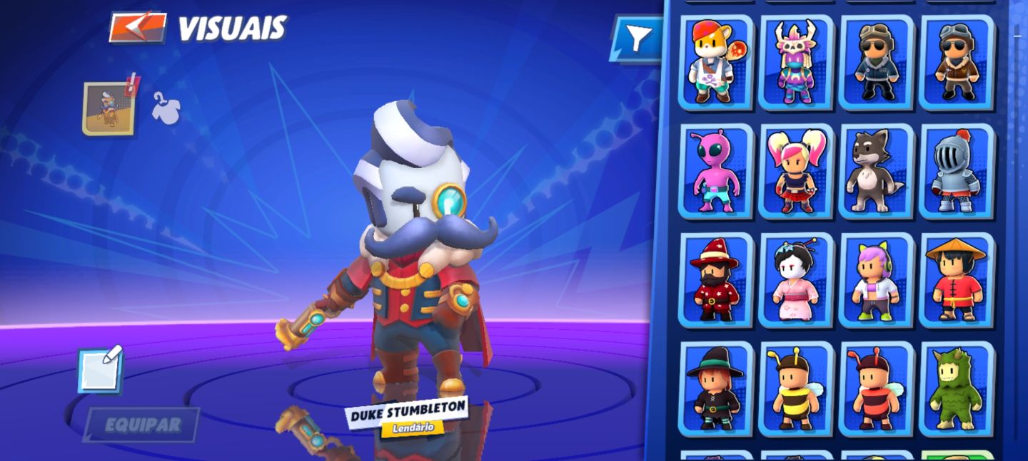 CONTA STUMBLE GUYS BEM EQUIPADA | DUKE STUMBLETON LENDÁRIO | MUITAS SKINS