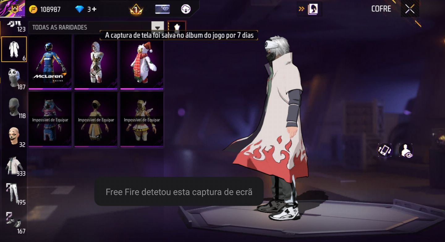 Conta de free fire com skins de Naruto da 1 temporada e bem antiga
