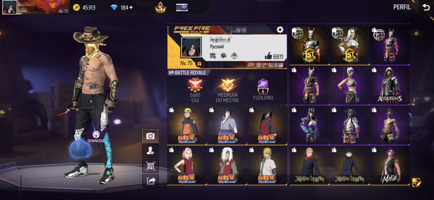Conta de freefire antiga, gemada lvl 75 full acesso