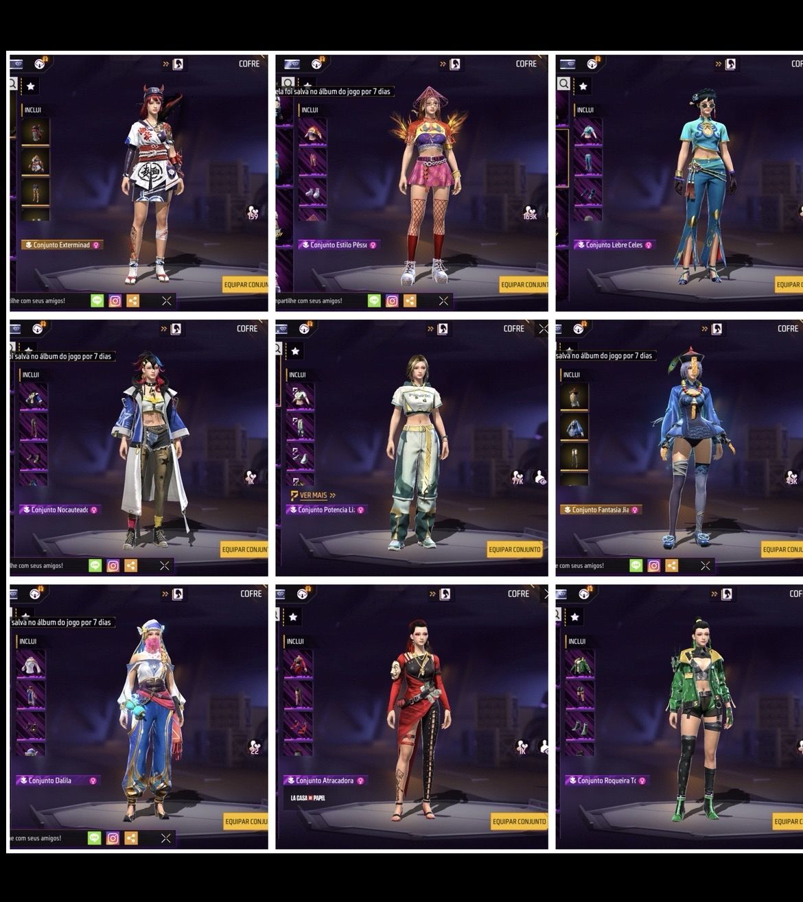 Conta de Free Fire Gemada Masculina e Feminina Veterana 598 Peitas Prime 6