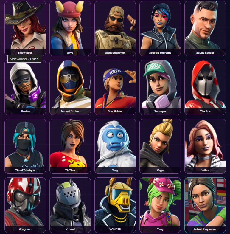 Conta com 102 skins e 93 picaretas