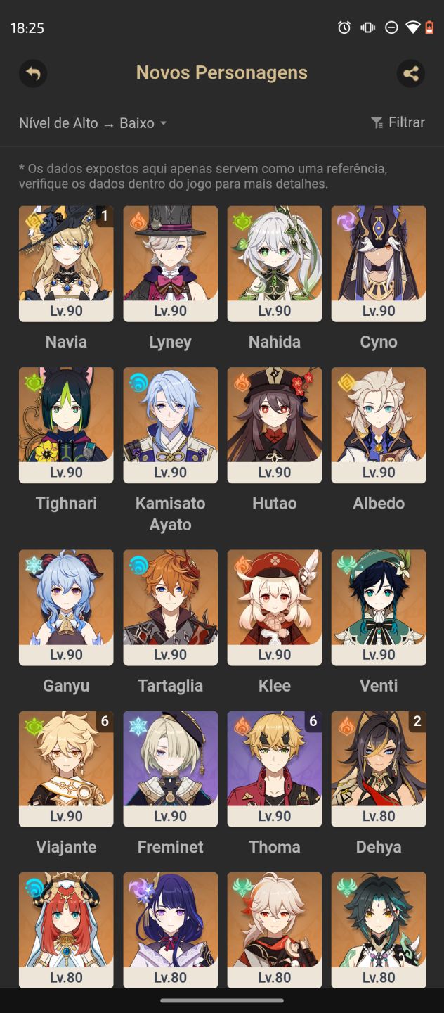 Conta de genshin impact com vários personagens 5 estrelas