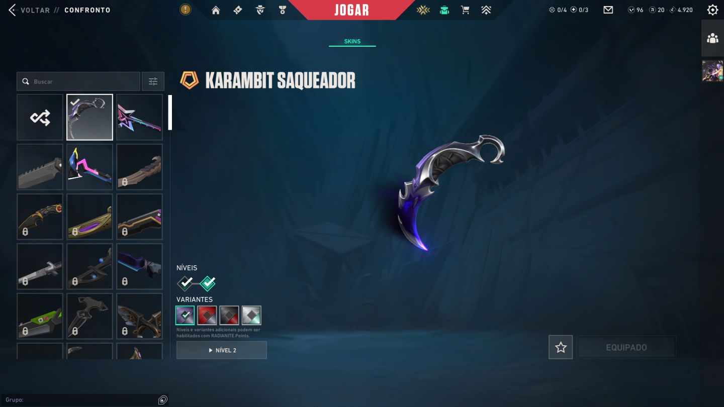 CONTA VALORANT | karambit saqueador + vandal kuronami/preludio/sublime e+