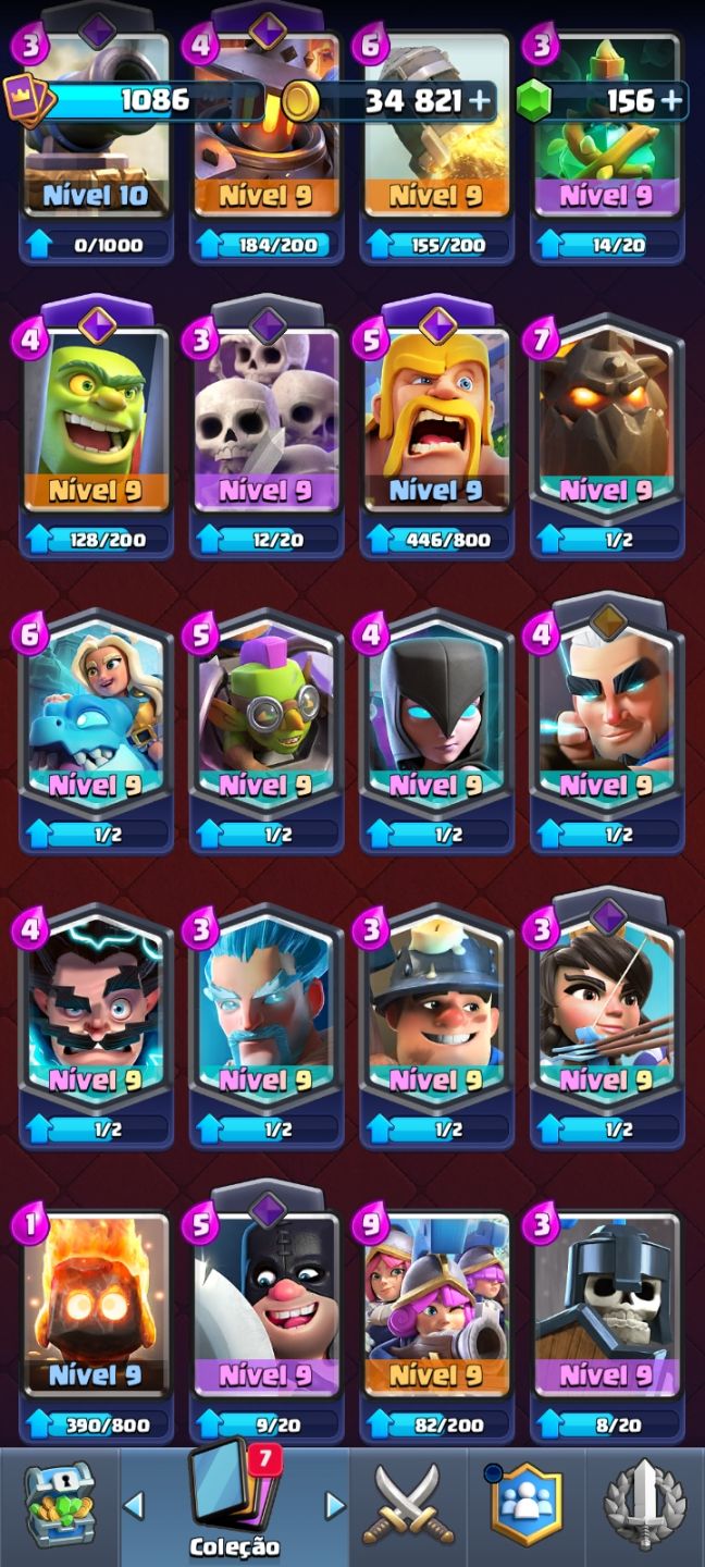 Conta de clash royale 7500+ coroas, torre nvl 13, 8 evoluções, etc...