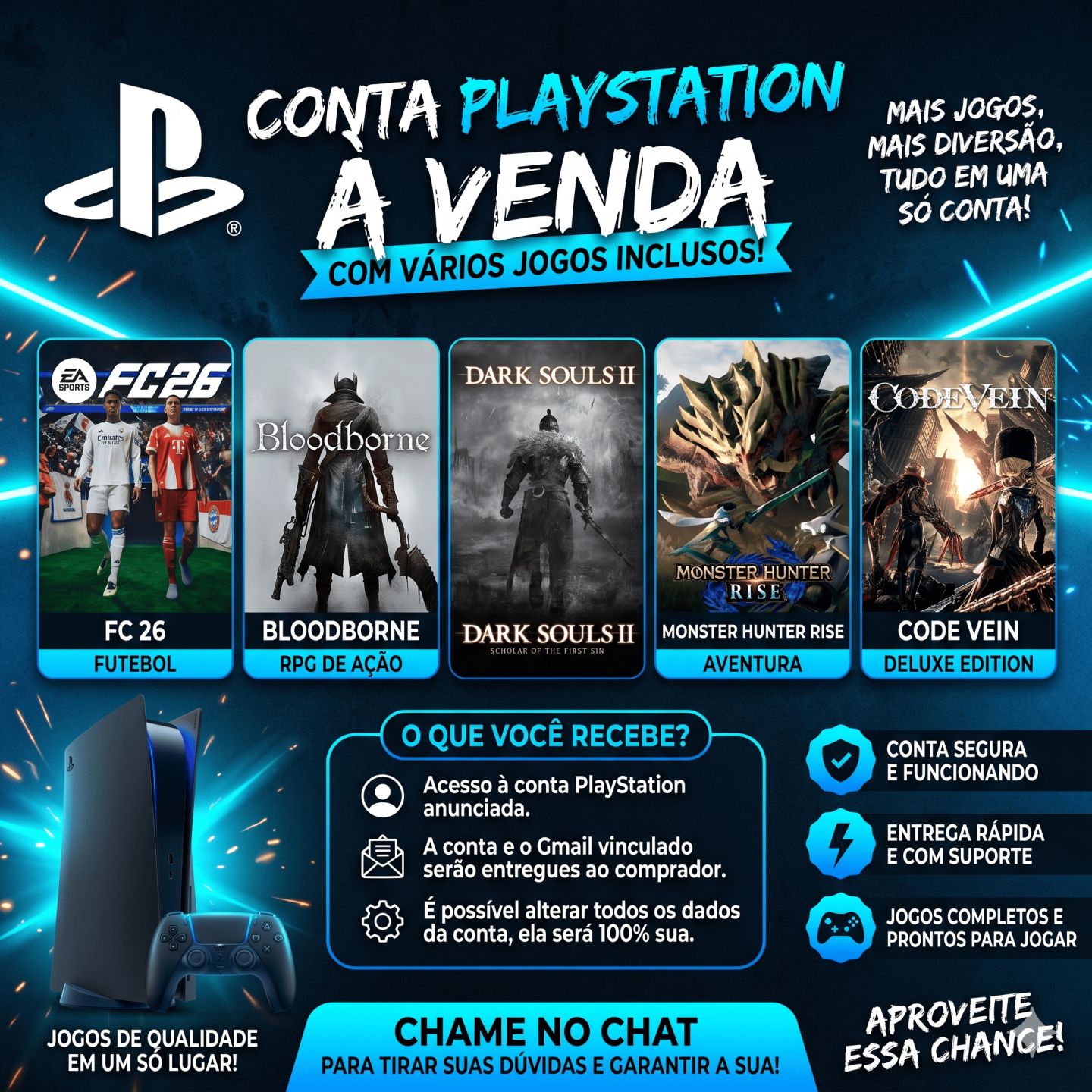 ContaPSN | EA FC 26 + Bloodborne, DarkSouls2, MonsterHunterRise, Nioh, Code Vein