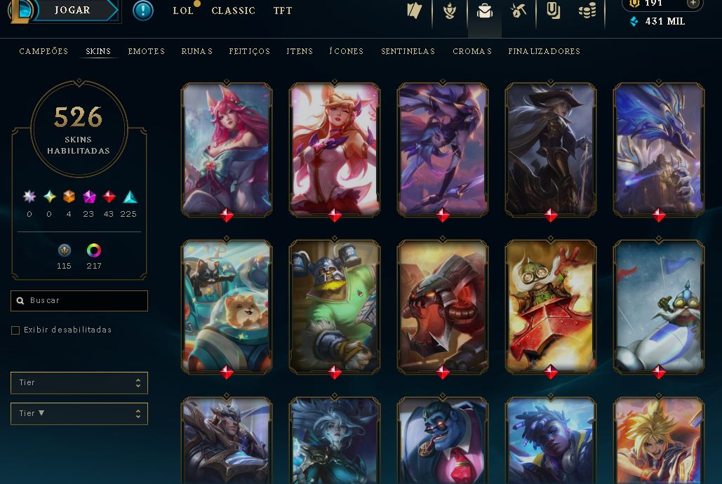 CONTA COLECIONADOR|526 SKINS|SIVIR CAÇADORA/NEO PAX|QIYANA+AATROX PRESTÍGIO2022