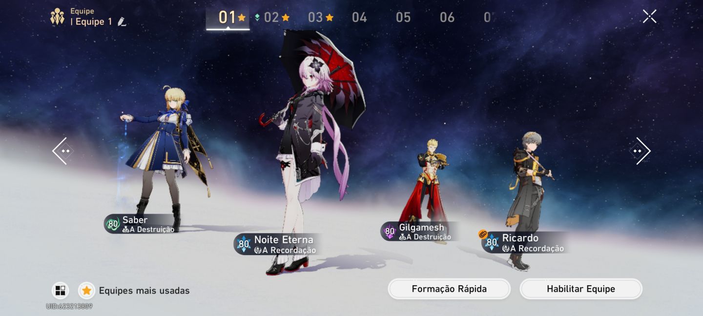 Conta com Evernight e Saber E1R1, Yao Guang e outros